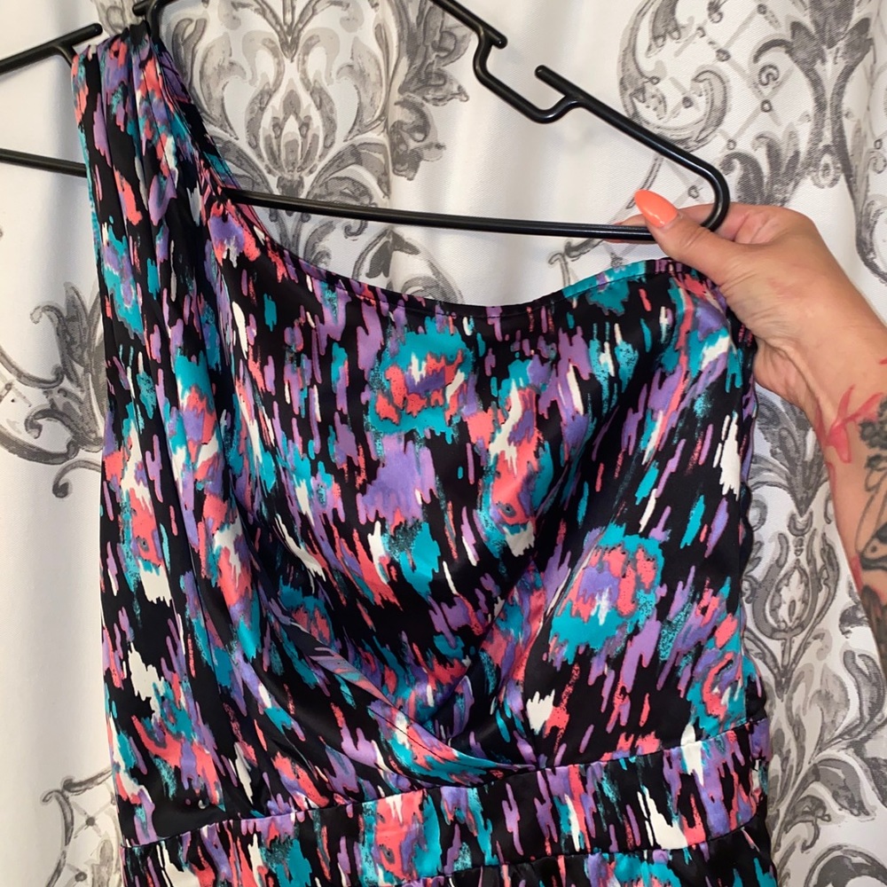 One shoulder multi color romper